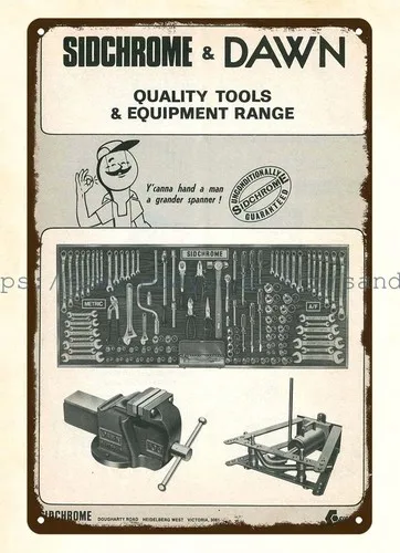 1972 Sidchrome Dawn Tools Equipment Range Metall-Blechschild mit Wandkunstmotiven