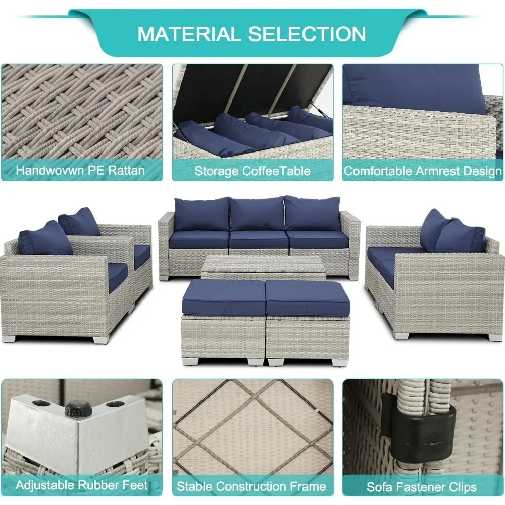 Outdoor Pe Wicker Terrassen möbel Set Rattan Schnitt Loves eat Couch Set Gesprächs sofa mit Aufbewahrung sbox