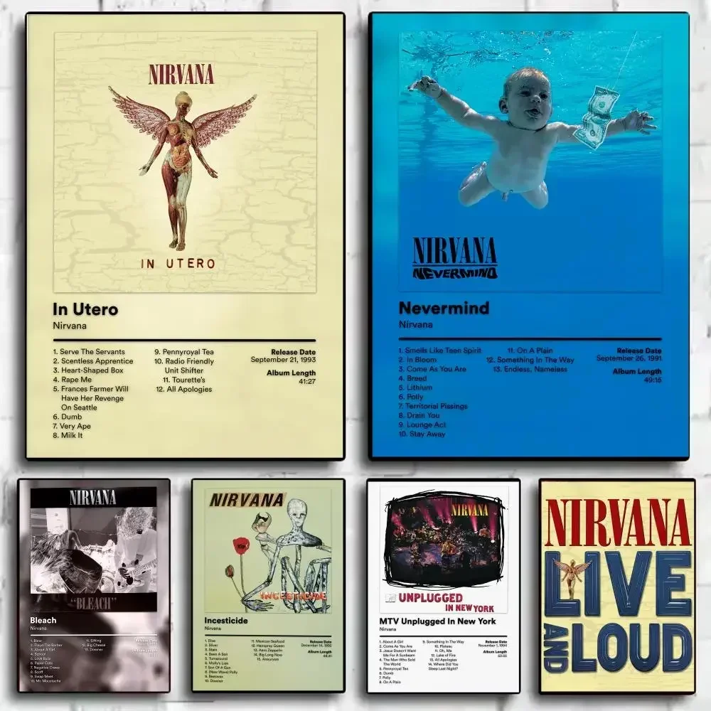 Band N-Nirvana K-Kurt Cobain Poster Japandi Wall Art Canvas Print Minimalist Japanese Style Bedroom Decor