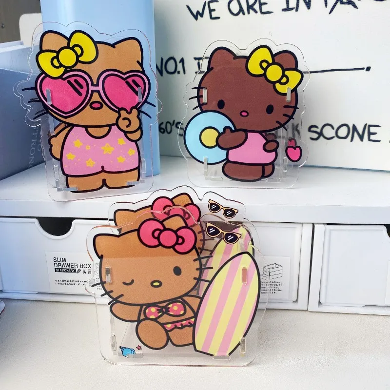 

Sanrio Kitty Acrylic Pen Container Cartoon Desktop Storage Box Ornament Capacity Makeup Stationery Transparent Gift for Girls