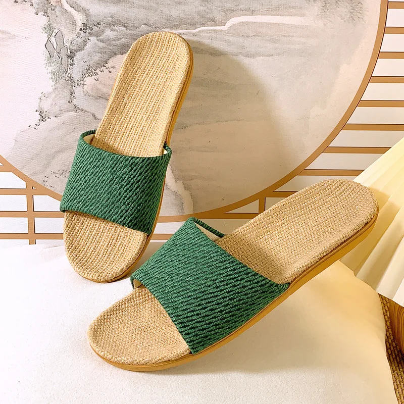 2024 Summer New Linen Slippers Couple Summer Thick Bottom Slippers Home Indoor Comfortable Non slip Slippers