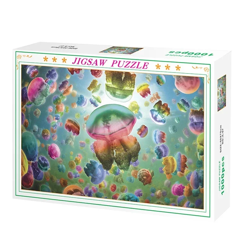 75*50cm 1000 Jigsaw Pieces Undersea Jellyfish Swarm Animals Series Home Decoration Painting Adult Stress Relief Educational Toys