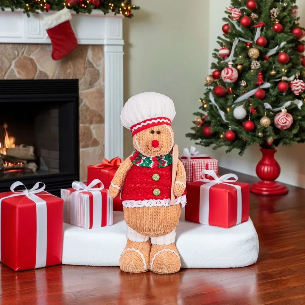 Christmas Gingerbread Man Standing Figure Christmas Couple Chef Hat Dwarf Doll Window Decoration