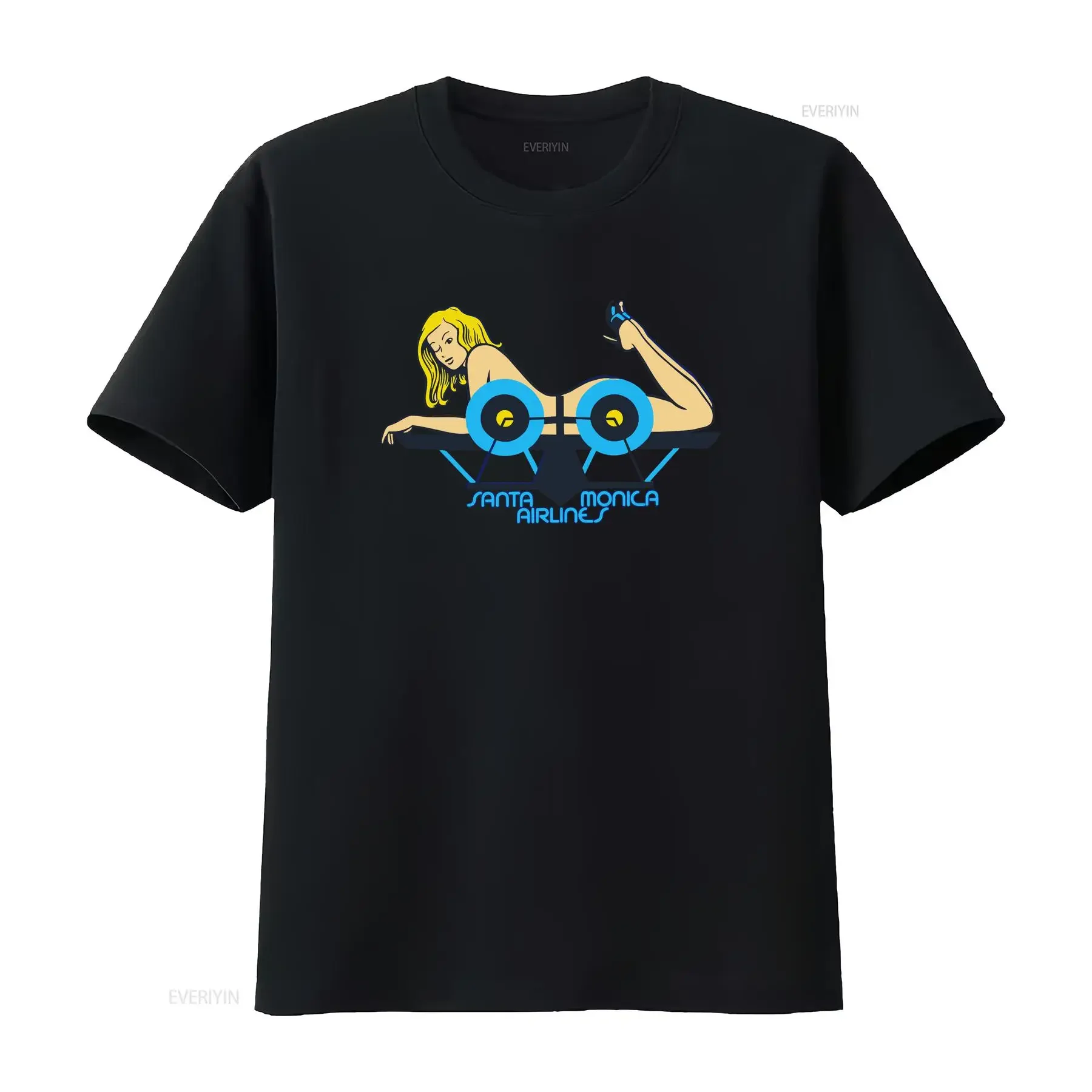 Santa Monica Airlines Skateboards Girl on Plane Men's  T Shirt vintage Washed Comfortable Soft streetwear Slightly