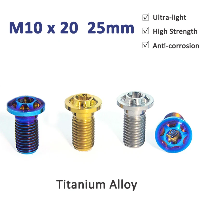 1PCS Titanium Bolts M10x20mm M10x25mm Brake Disc Screw Caliper Fixing Screw Adapter Code Screw Thread Pitch 1.25 Ultralight