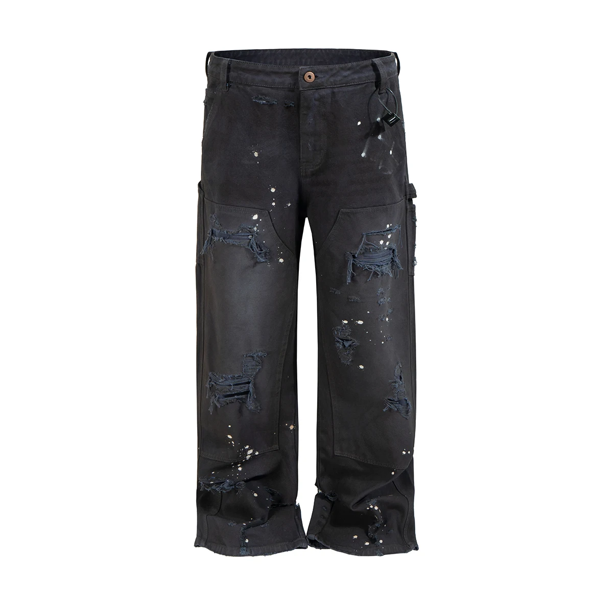 High Street Ink Sparkling Baggy Flare Jeans for Men Random Needle Wide Leg Cowboy Lumber Pants Oversized Denim Trousers