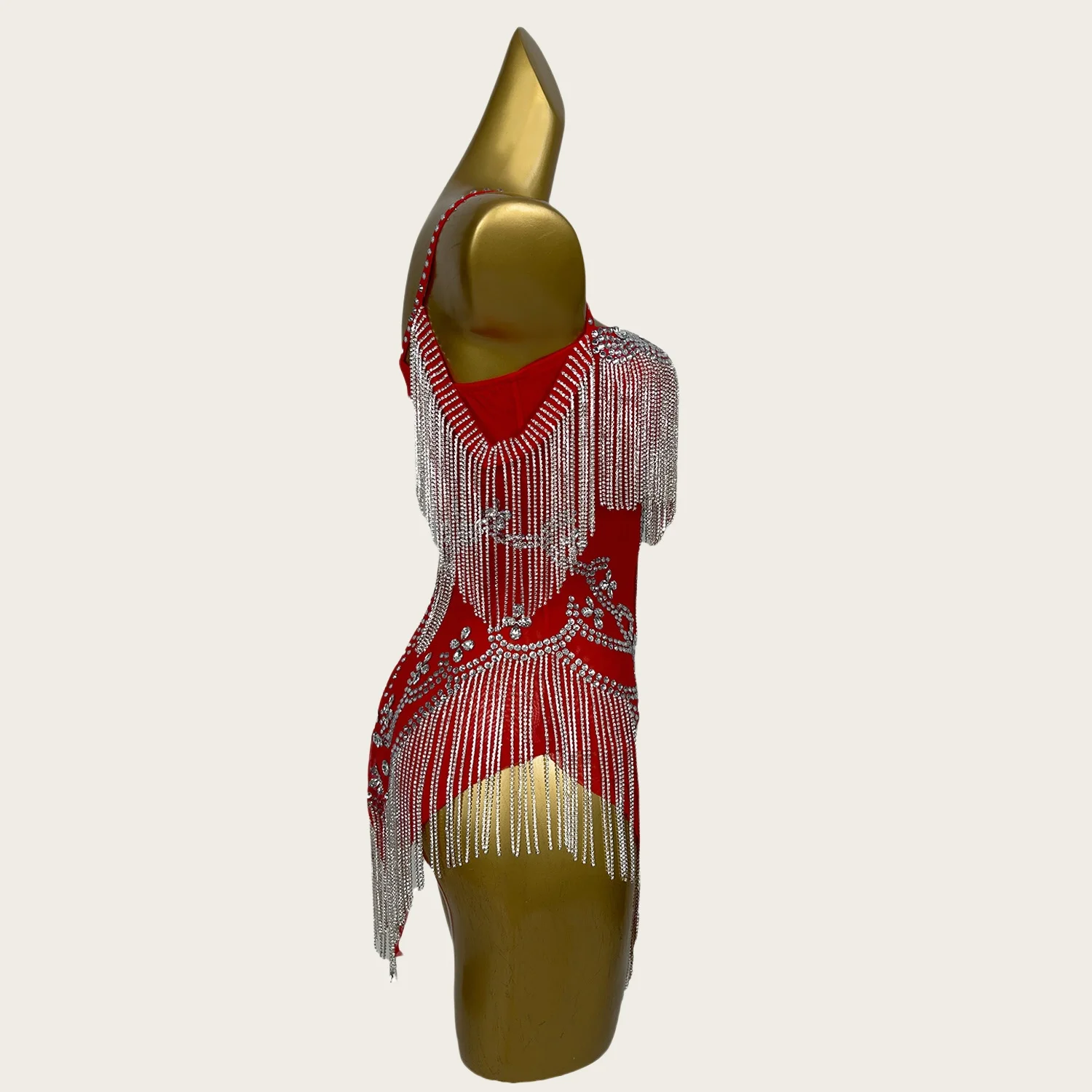 Yelian Luxury Sparkly Rhinestone Tassel Sheer Mesh Dress Sexy Latin Dance Mini Dress Party Women Couture Birthday Cocktail Dress