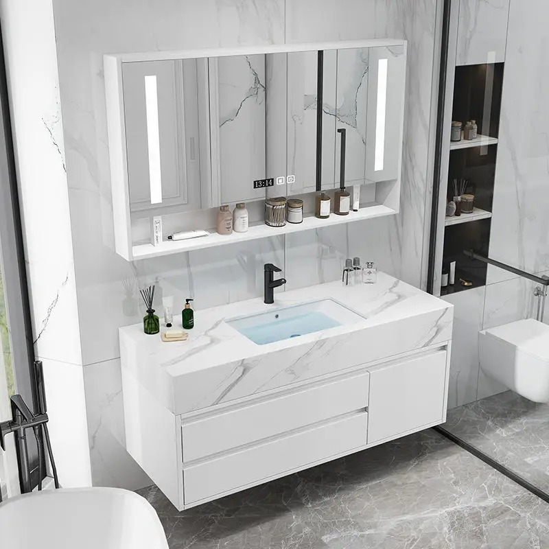 

Washbasin, smart mirror cabinet, combination, gray, light luxury, solid wood, bathroom cabinet, combination.