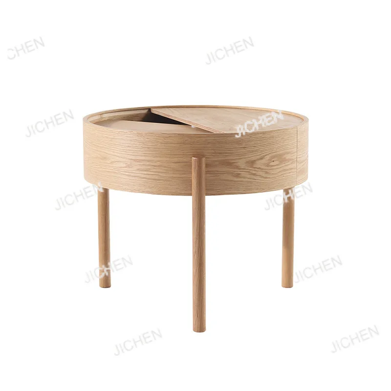 

Otating Solid Wood Round Multifunctional Storage Side Table Storage Coffee Table Living Room Table