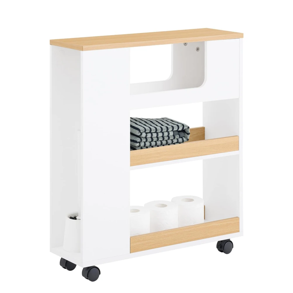 

Factory Direct Slim Bathroom Storage Unit with Wheels, 3-Tier Narrow Toilet Cabinet with 3-Tier Shelving Compartment