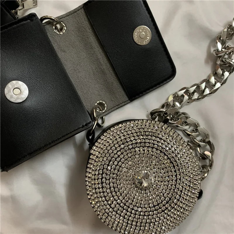 2 Piece Diamond Studded Shoulder Bags for Women Mini PU Crossbody Bag Decorate Chain Chest Bag Designer Handbag Luxury Coin Bag