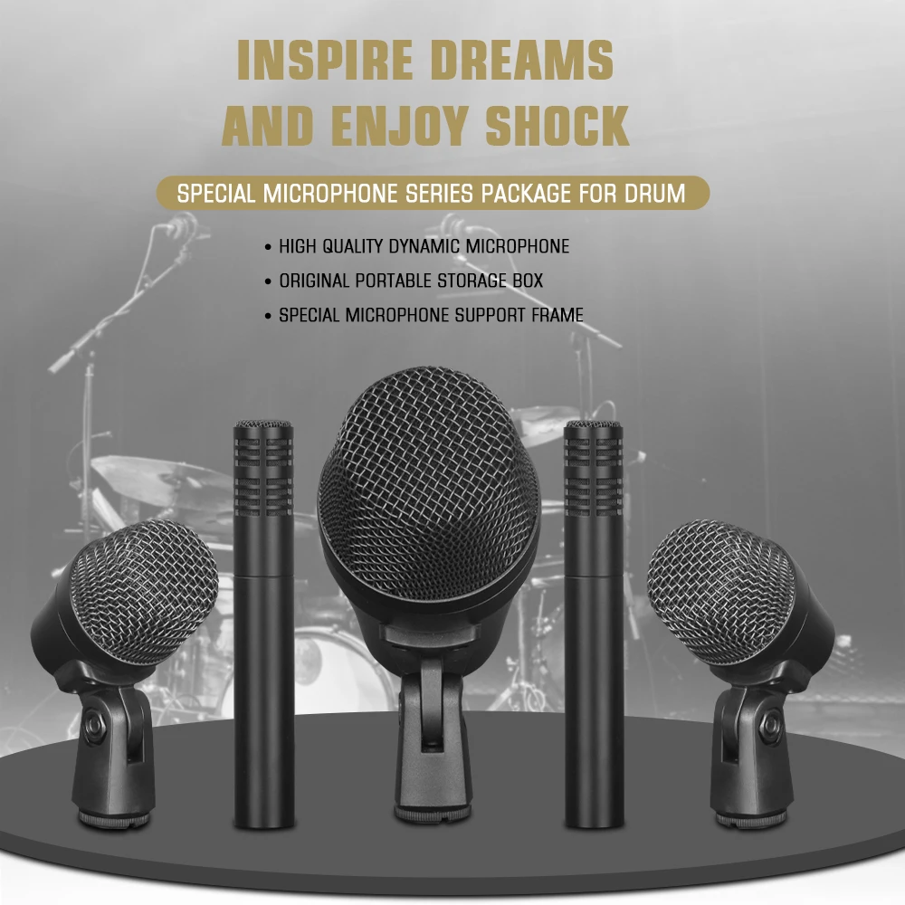 ST-707 7-Pieces Wired Dynamic Drum Microphone Kick Bass Instrument Tom/Snare Cymbals Mic for Studio Recording and Live Performa