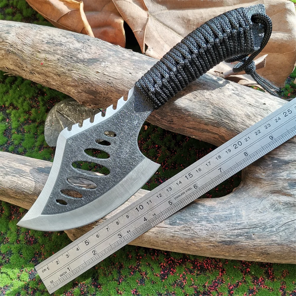 High Hardness Tactical Stainless Steel Blade Ax with Nylon Rope Tied Handle - Perfect for Outdoor Camping, Hunting Sharp Tool