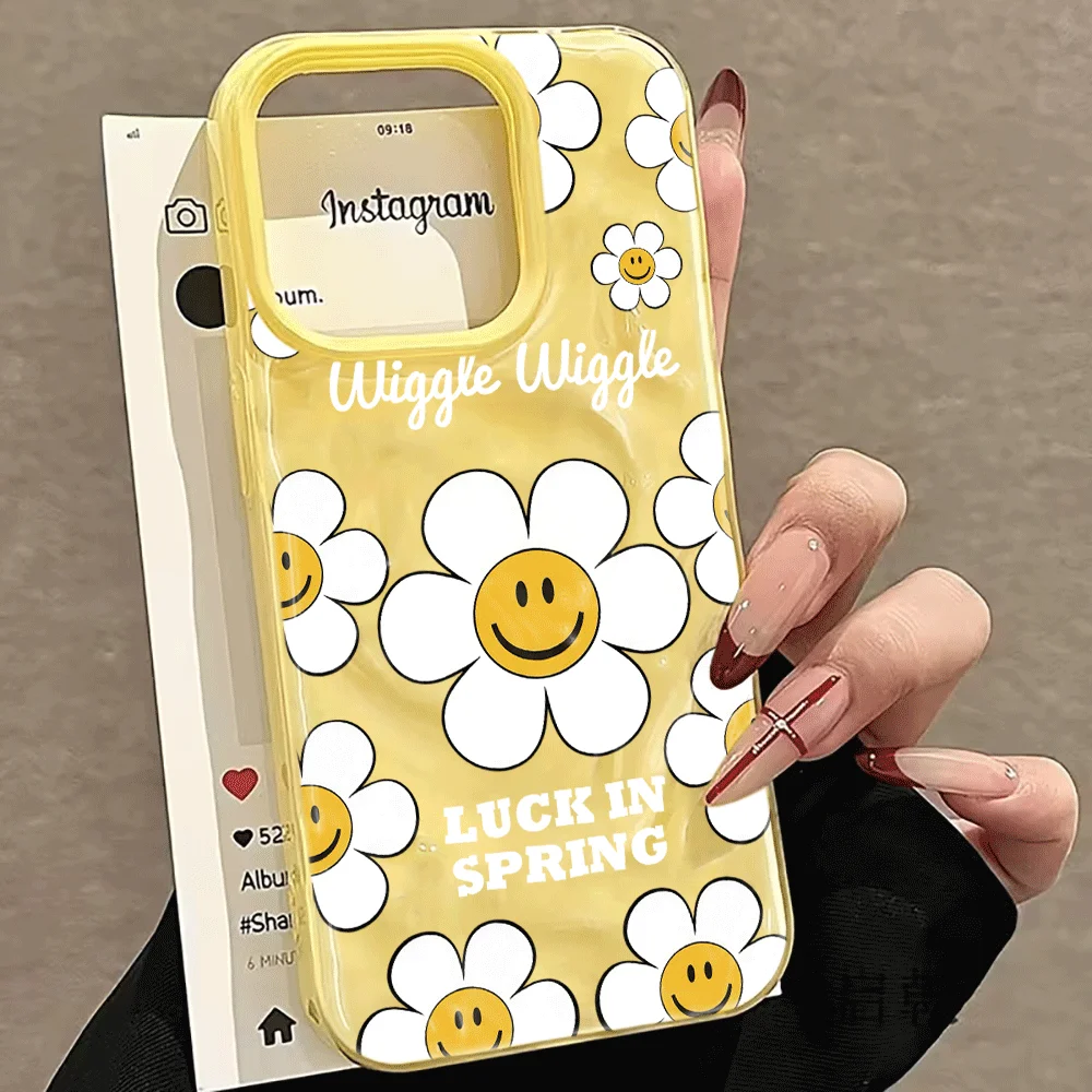 Cute Smiling Sun Flower Phone Case For iPhone 17 16 15 14 13 12 11 Pro Max 14 15 16 Plus 17 Air Shockproof Soft TPU Back Cover