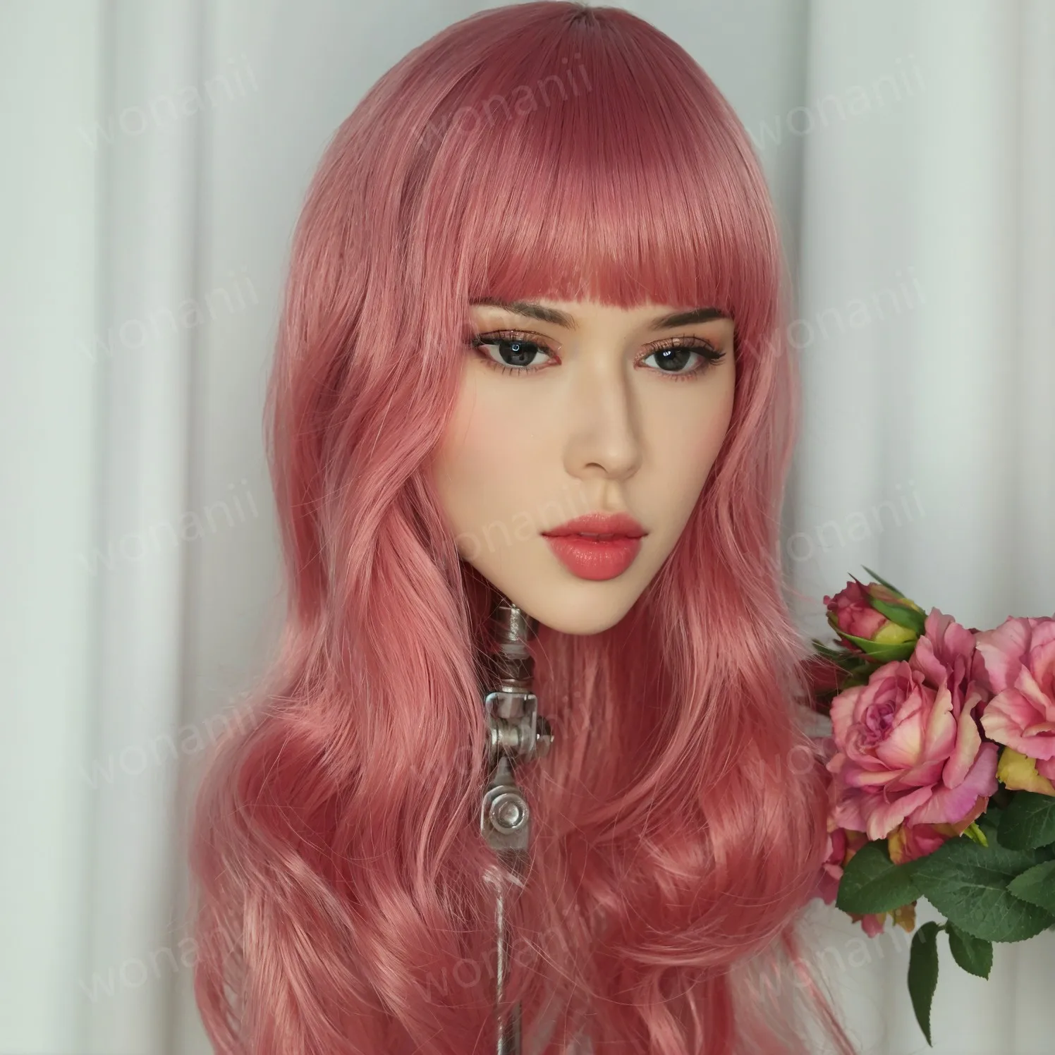 새로운 여성 머리 모델, 핑크색 가발, 성인 남성 장난감, 부드러운 질감, TPE 소재, 여성 머리 모방, 매우 멋진 여성 머리, 선물