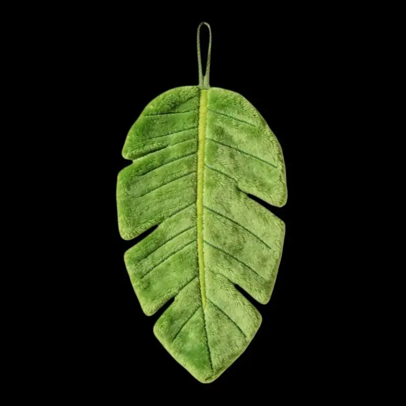 Cute Creative Plant Leaf Shape Hand Towel Thick Absorbent Coral Fleece Hanging Towel For Kitchen Bathroom Handkerchief