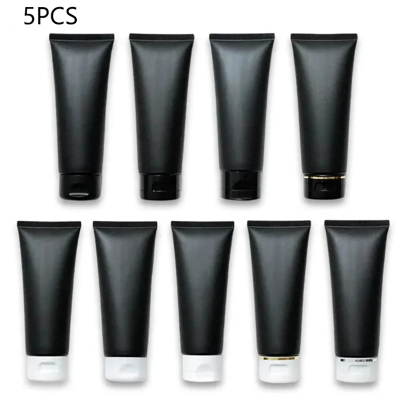 Tubos negros mate vacíos de 100ml con tapas abatibles, contenedores de crema facial rellenables, botellas de maquillaje de plástico esmerilado para viaje, 5 uds.