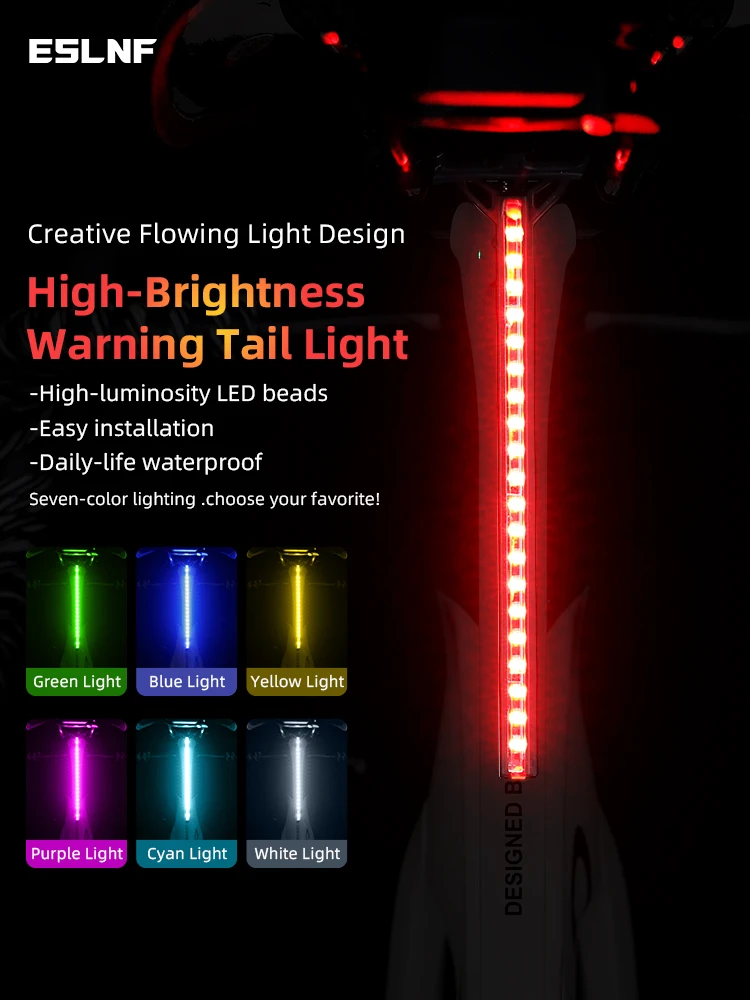 AliExpress ESLNF RGB Flowing Seat Rail Mount Bike Taillight 1200mAh Type-C Rechargeable IPX4 Waterproof for Night Riding