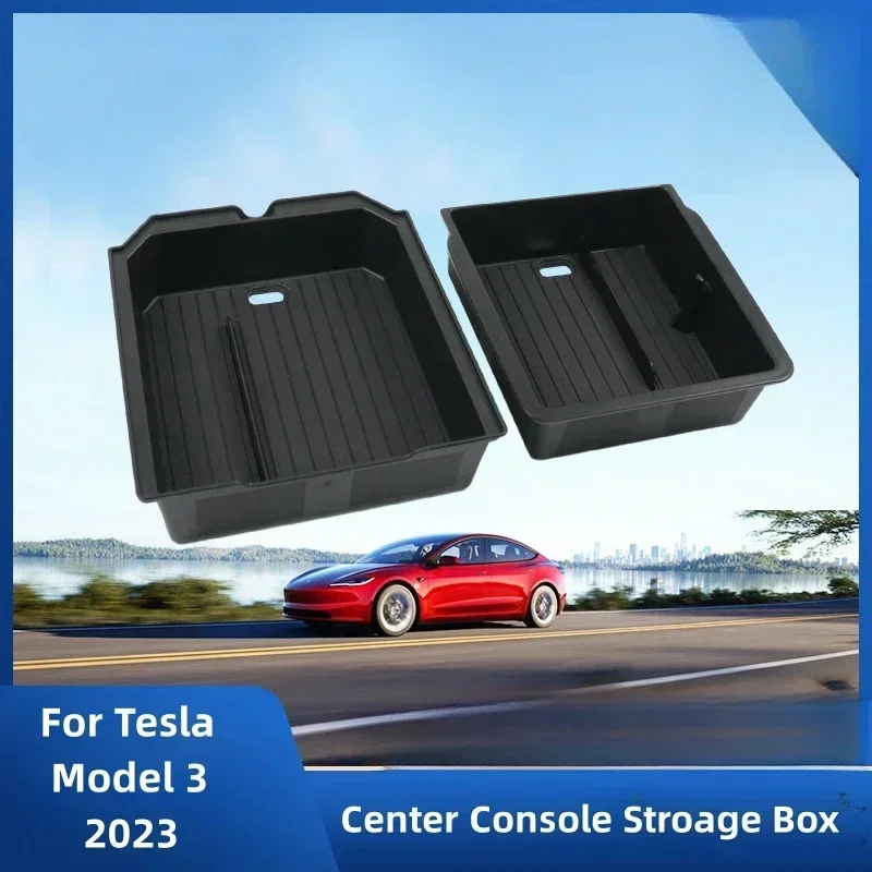 

For Tesla Model 3 2023 Center Console Storage Box ABS Car Armrest Organizer Tray with Glasses Holder Car Interiror Accessories