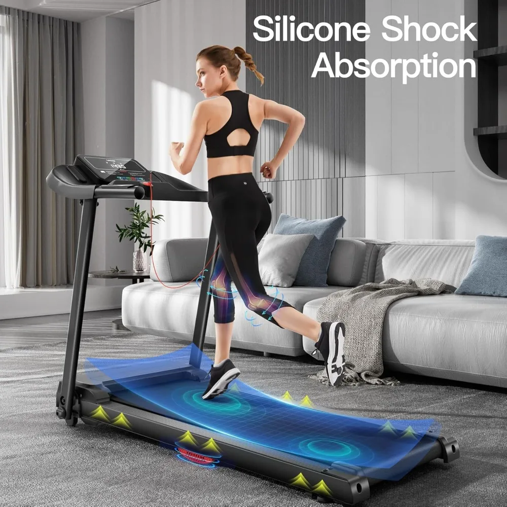 Foldable Treadmills for Home, Quiet Folding Treadmill with Silicone Shock Absorption, 12 Preset Programs, Heart Rate Monitor