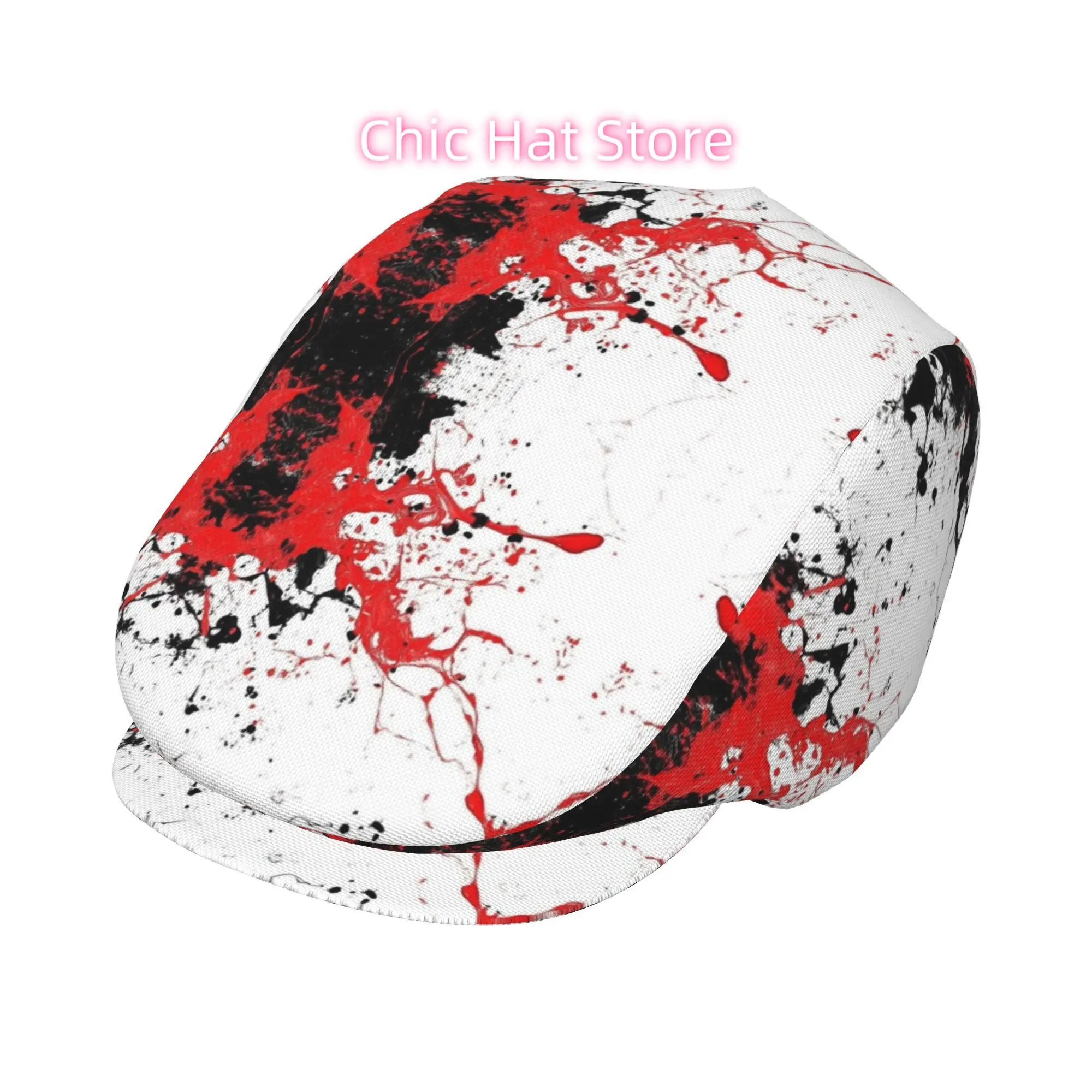 1pc Abstract Ink Splatter Art All-over Print Flat-top Hats for Men and Women, Newsboy Caps, Berets, Irish Hats, Driver Caps,  Ha