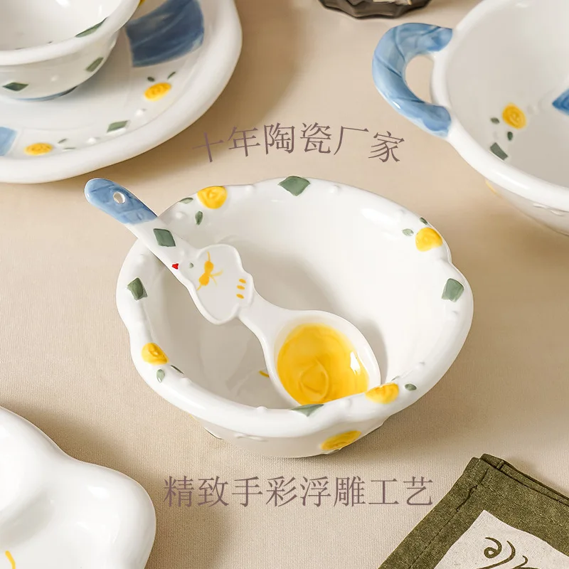 Pigeon Ceramic Household Cartoon Underglaze Colored Bowl, Fish Plate, Dessert Plate, Cute and Fun Combination