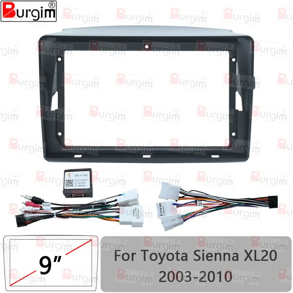 Car Radio Frame Fascia For Toyota Sienna XL20 2003-2010 9 inch 2DIN Stereo Panel Harness Wire Connector Power Cord Cable Adapter