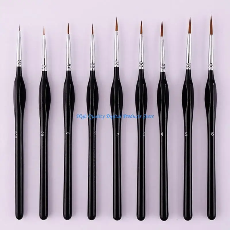 U2JE 9 Sizes Miniature Paint Brush Set Wolf Hair Brushes for Multi Purpose Oil Watercolor Painting Artist Professional Kits