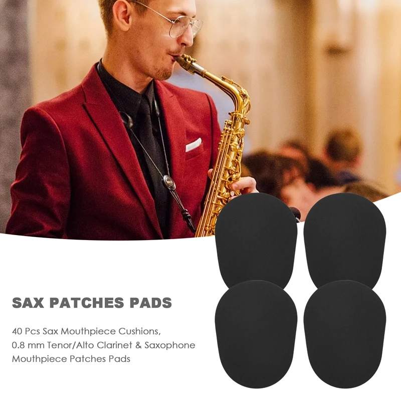 40 Pcs Sax Mouthpiece Cushions, 0.8 mm Tenor/Alto Clarinet & Saxophone Mouthpiece Patches Pads