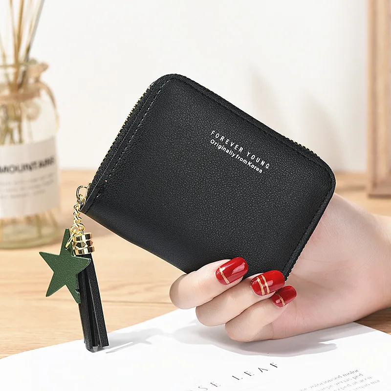 

Women Small card Wallet Ladies Mini Tassel Wallet Cute Girl Short Zipper Lovely Pu Leather Coin Purse Female Hand Wallet Purse
