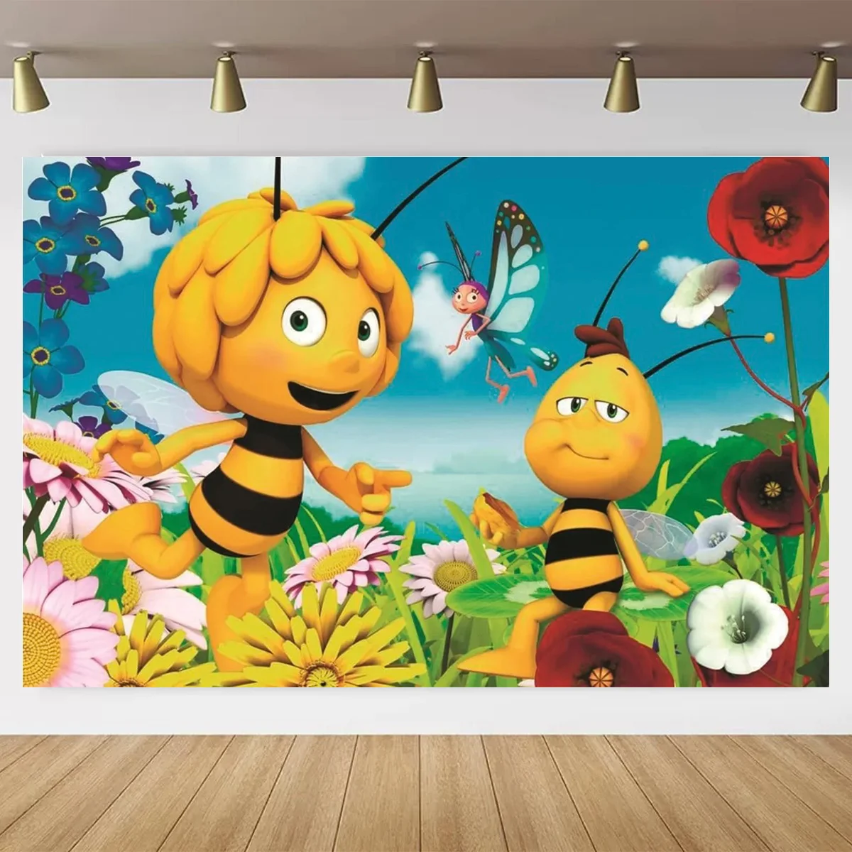 Cute Maya Bee Background Children's Birthday Party Decoration Baby Shower Ants Grassland Flowers Bees Photo Photography Props