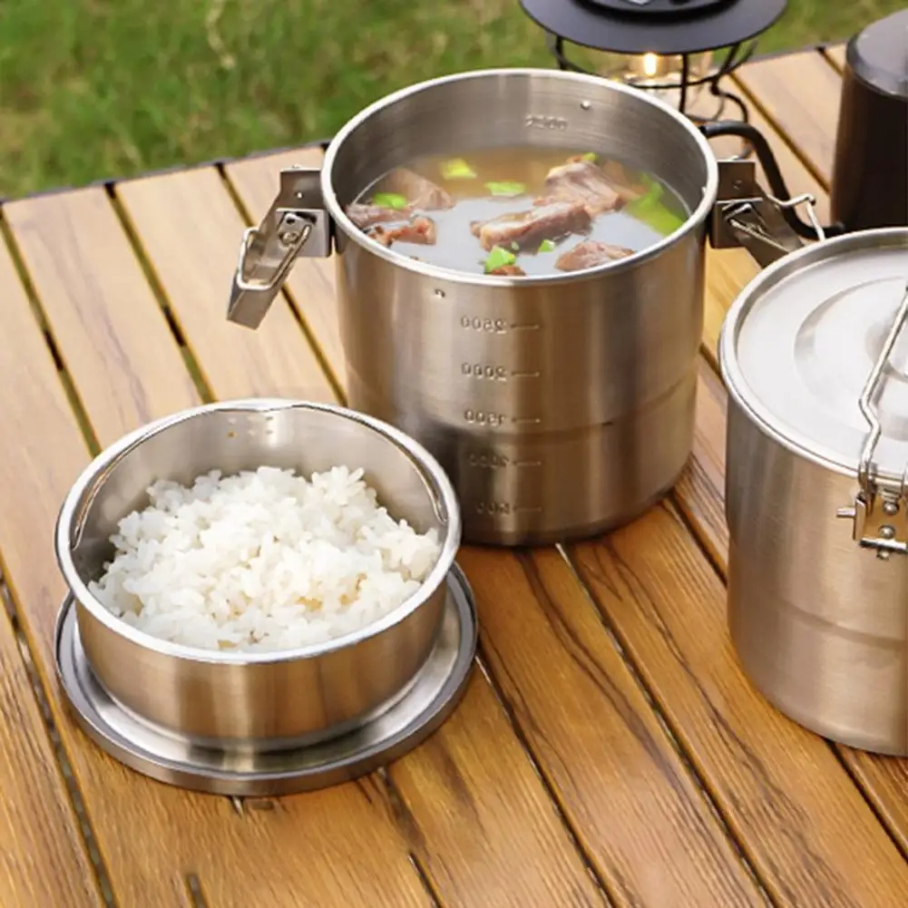 Outdoor Cooking Pot 3l 304 Stainless Steel Camping Bowl with Folding Handle Portable Outdoor Hiking Cookware Backpacking Bbq