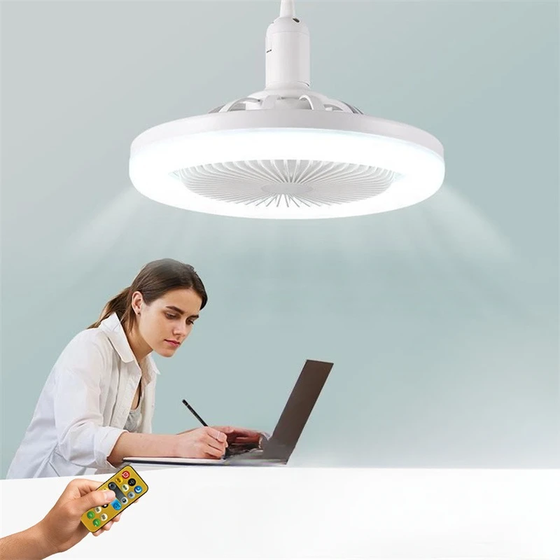 

E27 Holder Ceiling Fan Led Light Silent Design Bathroom Chandelier Combo Lighting Remote Control E27 Rotating Lamp Head