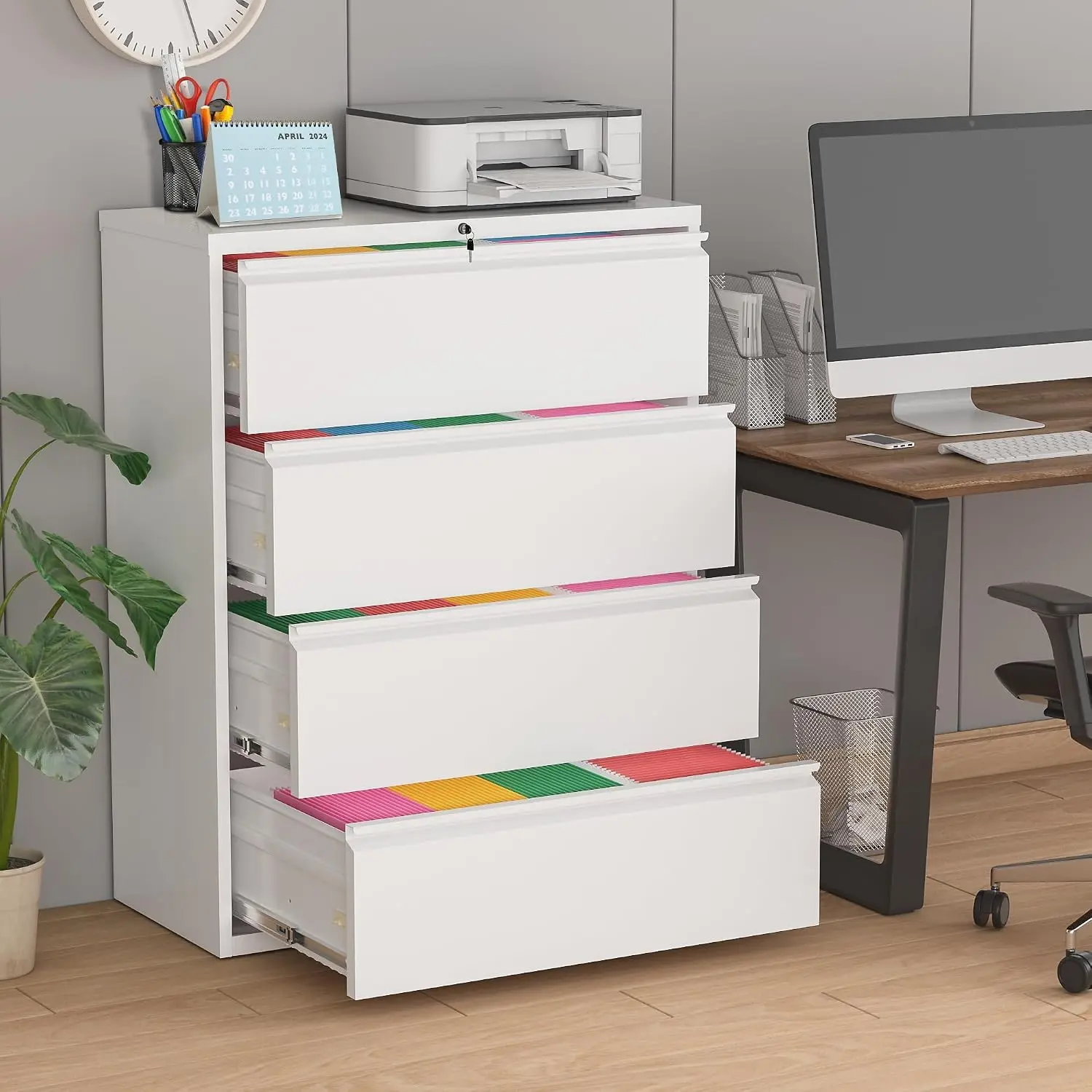 4 Drawer Metal Lateral File Cabinet with Lock for Home Office, Hanging Files Letter Legal F4 A4 Size, Customized
