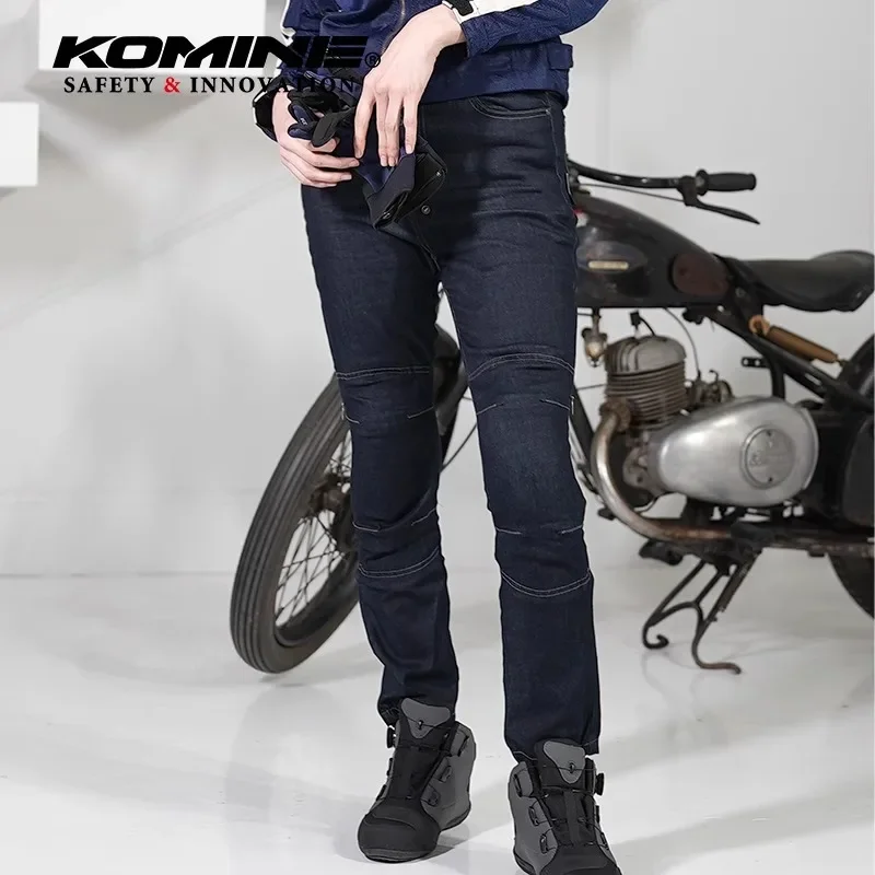 KOMINE Spring Summer High-waisted Stretch Denim Motorcycle Riding Pants Men's and Women's Knight Slim Jeans WJ-7323R