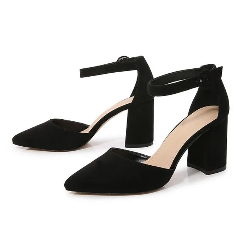 Tacchi alti in pelle scamosciata calda scarpe femminili donna 2023 cinturini alla caviglia floccati Slingback donna ufficio carriera sandali Casual