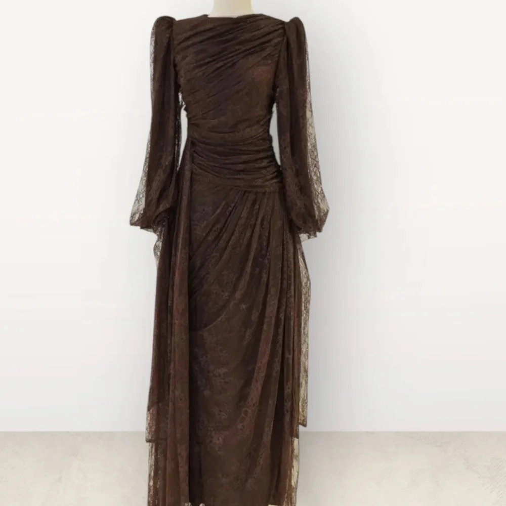 

Customized Lace Pleat A-line O-Neck Midi Dresses Bespoke Occasion Prom Classic Simple Sizes Available