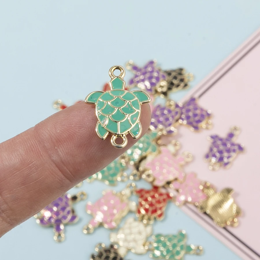 

10pcs alloy Enamel Sea Turtle Connector Charms Animal Theme Charms for Bracelet Necklace Handmade Jewelry Accessories 20*14mm