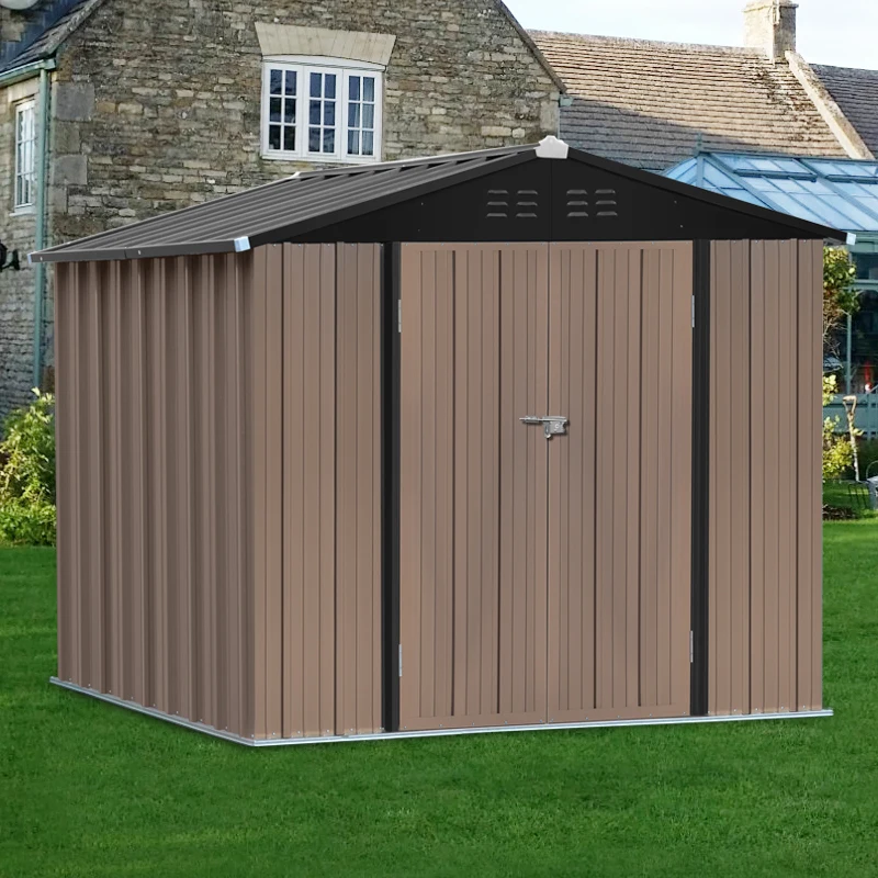 【Breeins】8 x 6 FT Outdoor Metal Storage Shed Steel Garden Shed with Double Lockable Door Tool Storage Shed for Backyard Patio