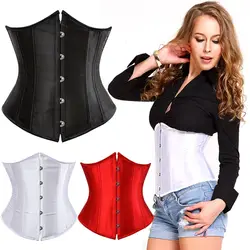 Women Gothic Sexy Satin Underbust Corset Bustier Waist Cincher Slimming Body Shaper Corselete Lingerie Plus Size Party Clubwear