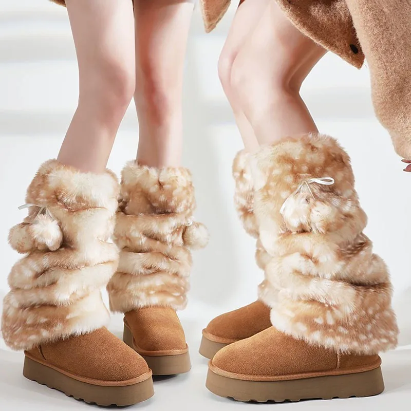 

Winter Faux Fur Plush Reindeer Leg Warmers Soft Warm Kawaii JK Furry Boots Socks Cover Costume Christmas Cosplay Sock Decoration