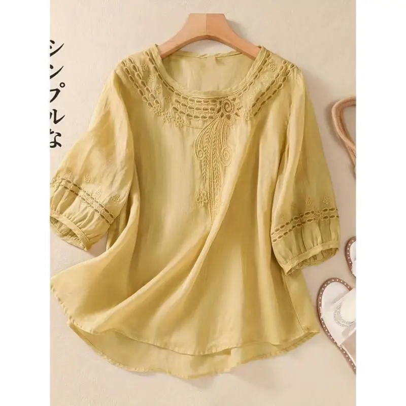 

Men's Casual Sports Suit Retro Linen Embroidery Cross-Border New Sle ort Sve T-irt And orts Leisure Faion