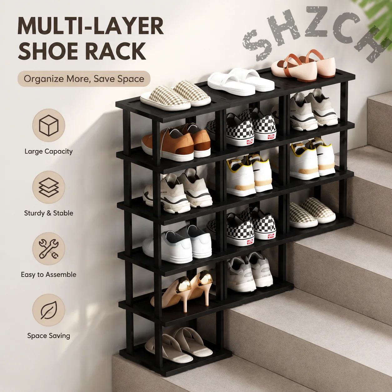 Slim 20cm Shoe Rack for Stairs & Narrow Hallways – Modular Entryway Storage Shelf