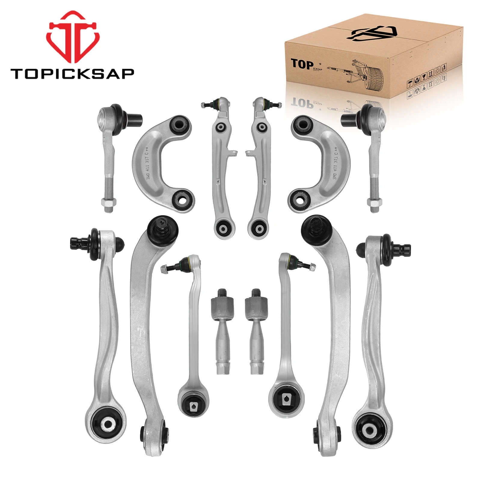 TOPICKSAP 14Pcs Front Upper/Lower Control Arm w/Ball Joint & Sway Bar Tie Rod for Bentley Continental 2004-2018 K620618 K620621