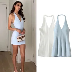 Mini Halter Dress Fashion Summer Dresses 2024 Women V-Neck Sleeveless Backless Slim-Fit Dress Luxury Women's Elegant Dress