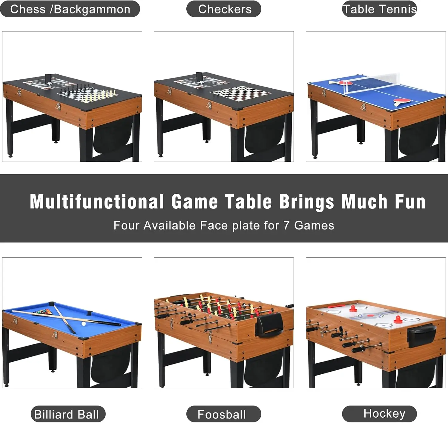 Game Table Set for Home, Game Room, Friends & Family w/Hockey, Pool, Foosball, Ping Pong, Shuffleboard, Chess and Backgammon, Co