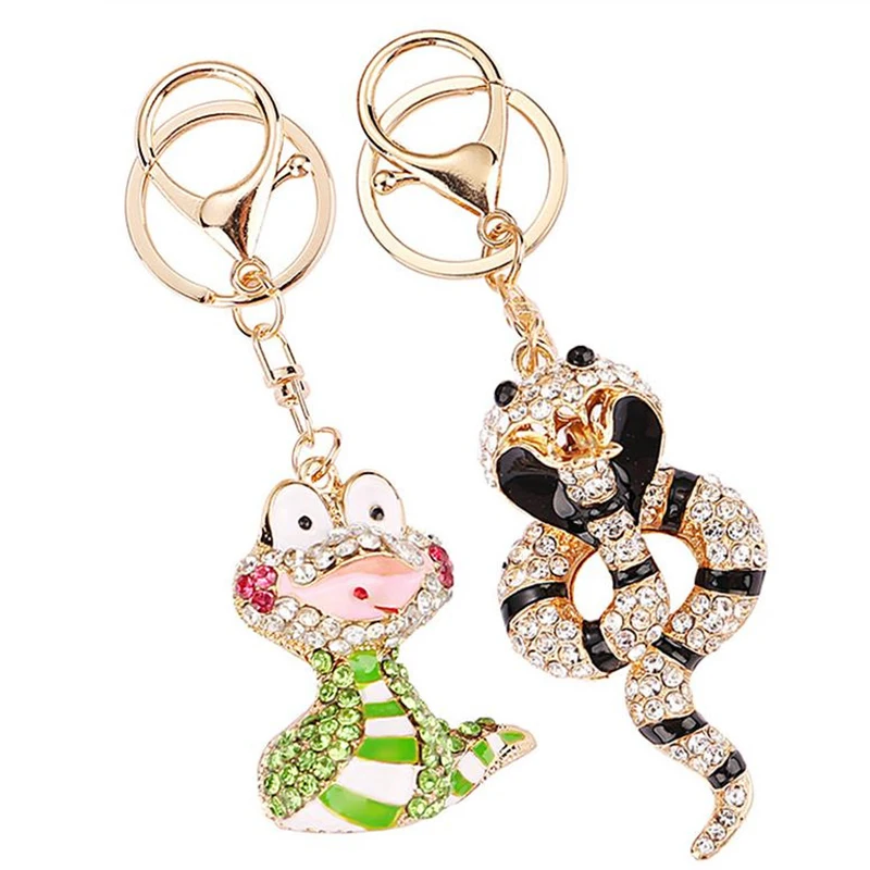 2025 Snake Year Cute Zodiac Keychain Bag Charm Rhinestone Glitter Cobra Pendant Keyring Small Gift