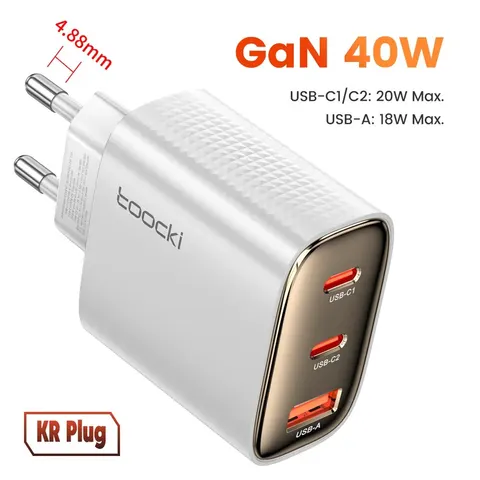 Портативное зарядное устройство Toocki 40W GaN USB-C QC 4.0 для iPhone 15/14/13/12 Pro Max