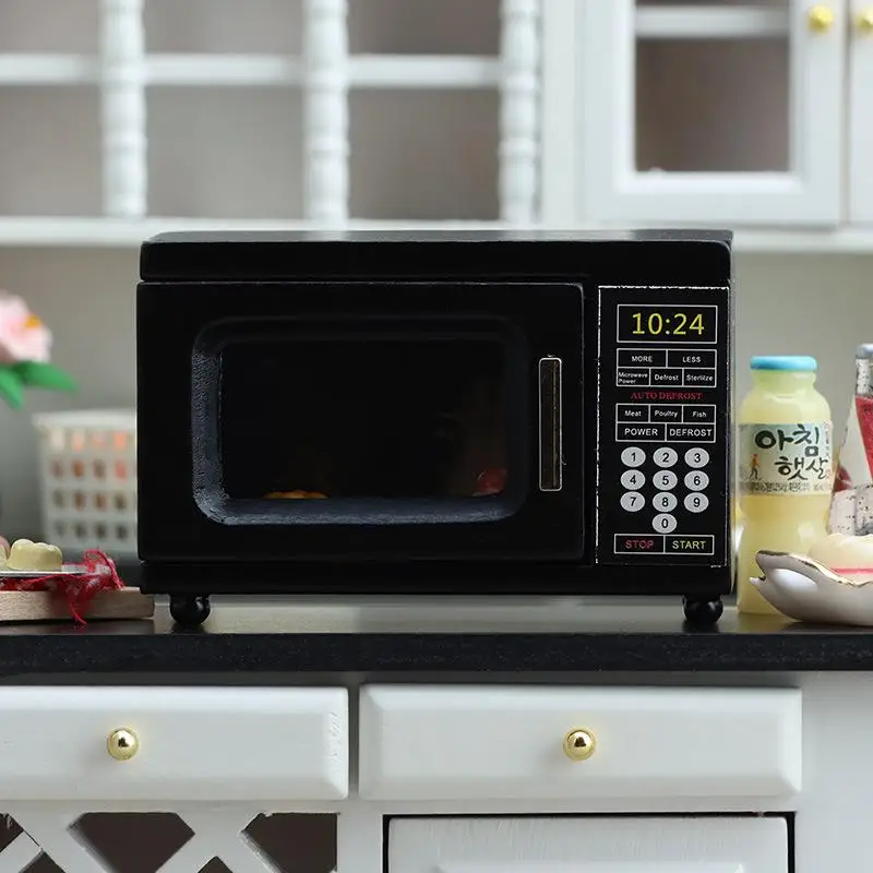 Hot Sale 1/12 Doll House Accessories Dollhouse Miniature Black Microwave Oven Furniture Home Model Decor Toy
