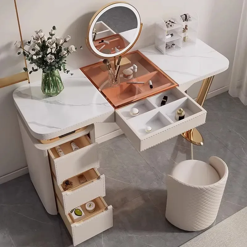Bedroom Makeup Vanity Table Mirror Desk Chair White Dressing Table Cabinet Luxury Bedside Modern